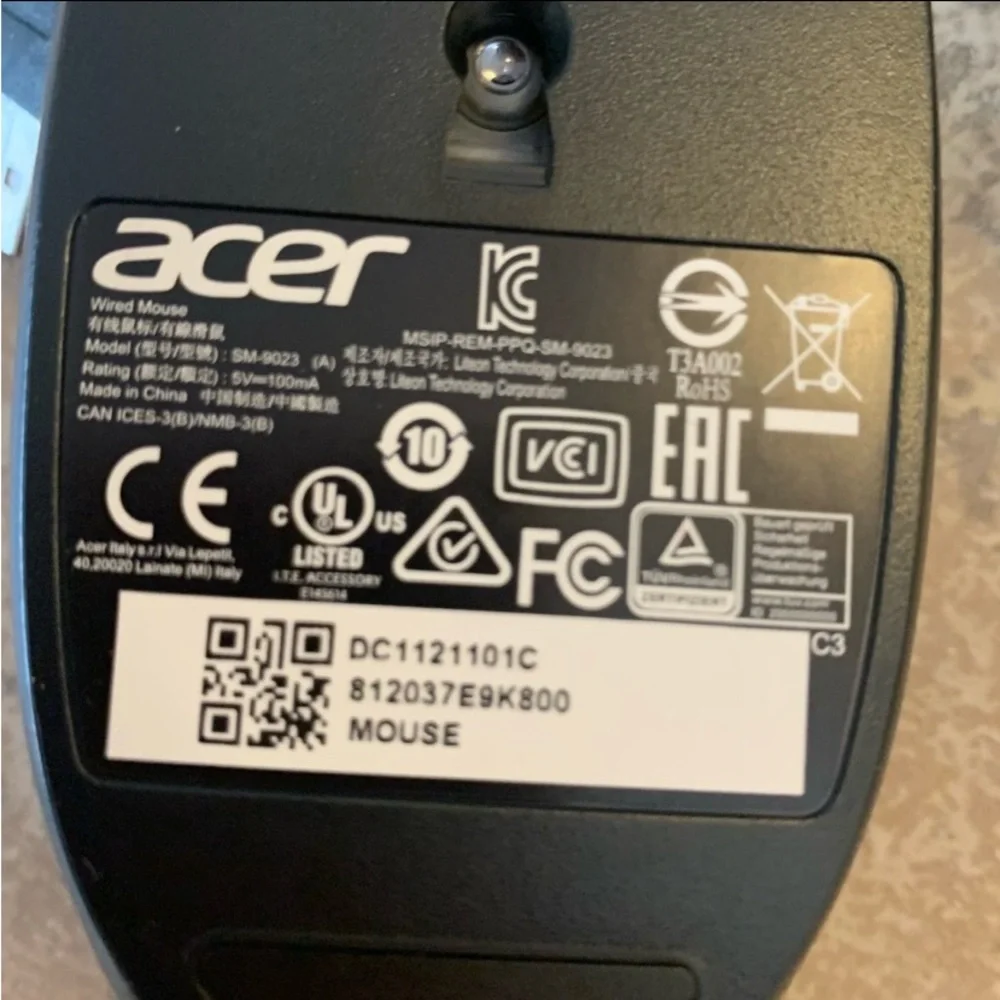 New! “Acer” Genuine Optical Wired USB 2 Button PC Computer Mouse. # DC1121101C.